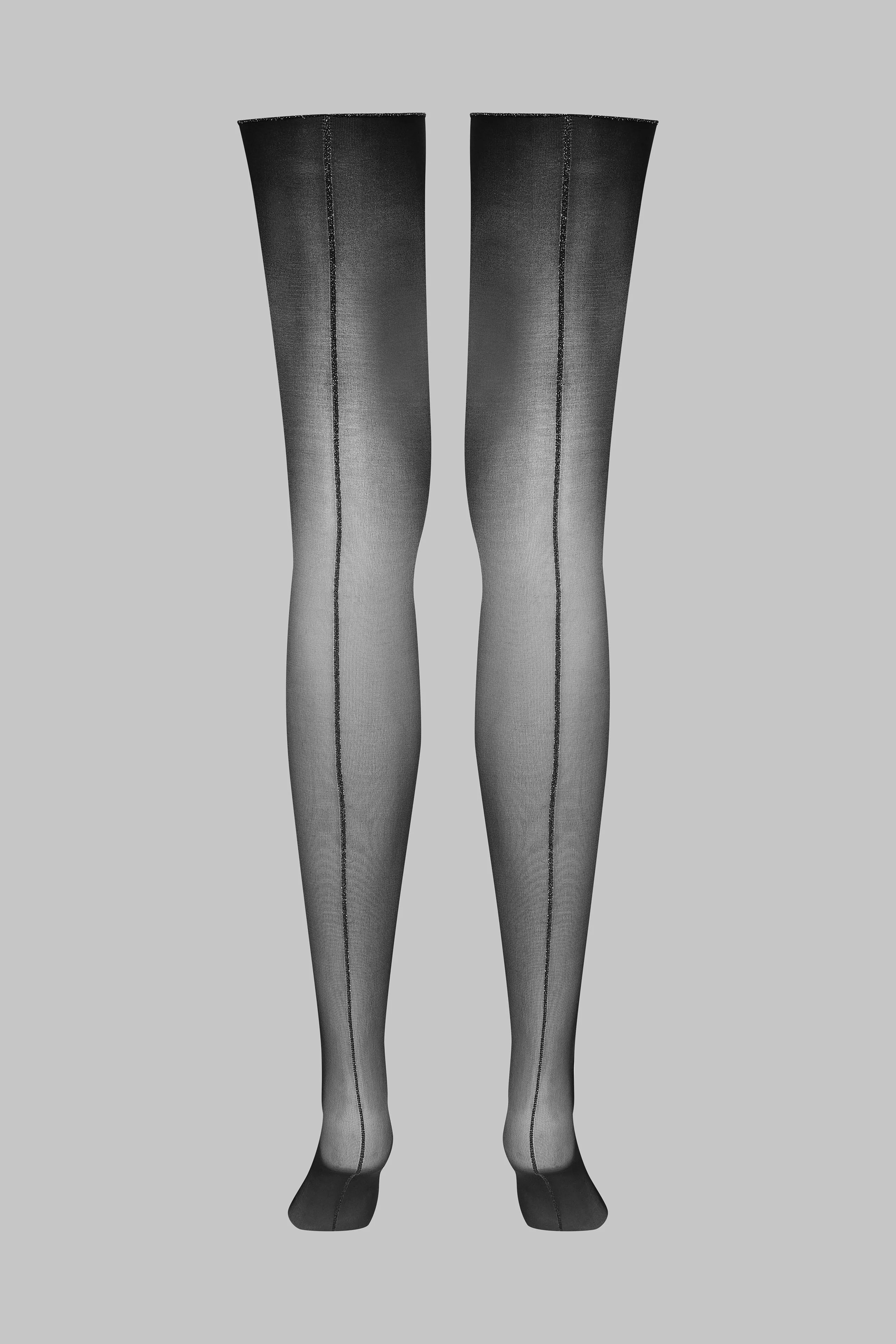 Cut and curled lurex back seamed stockings 20D - Black/Silver - LEGWEAR - Image 2