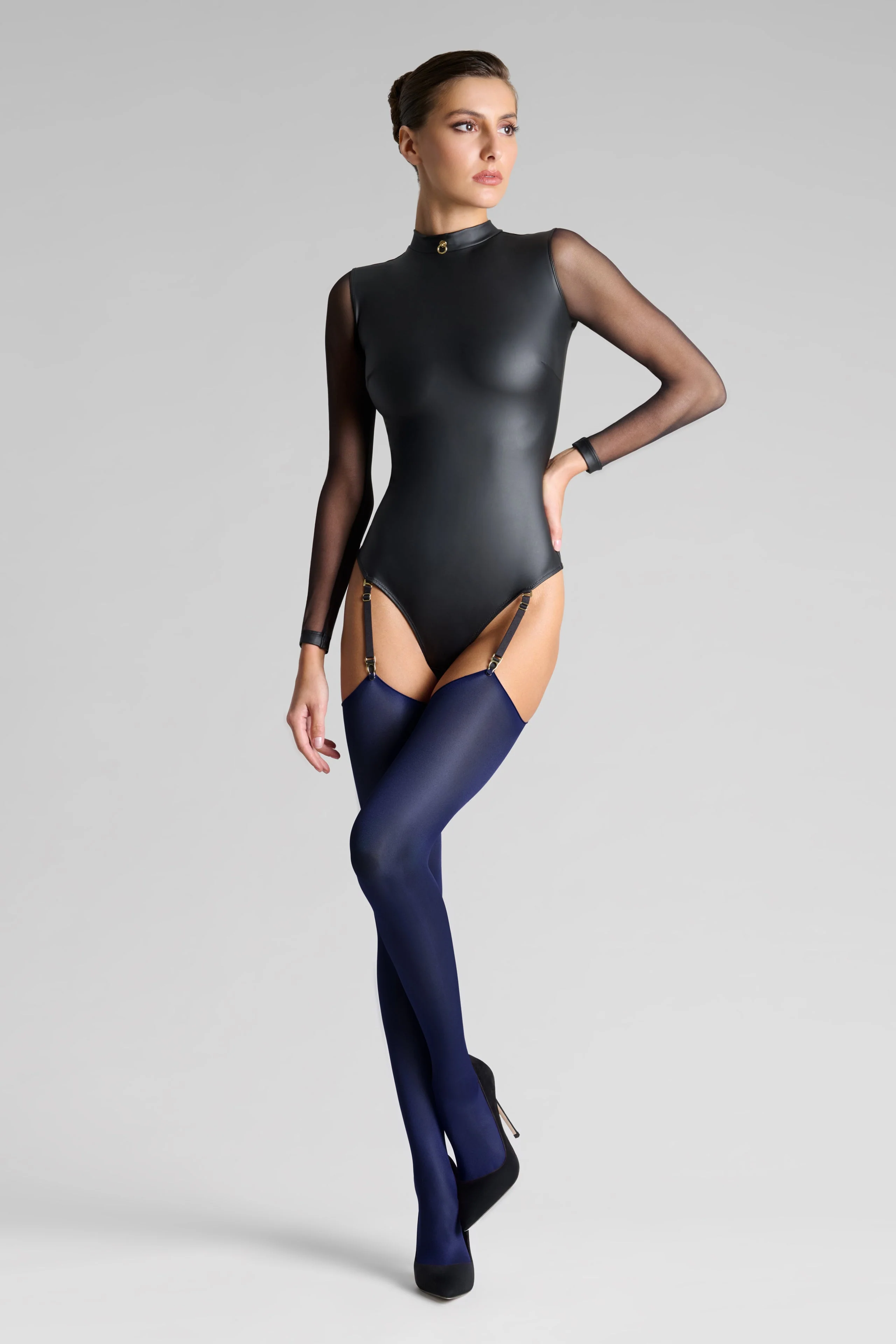 Cut and Curled Stockings 40D - Navy - LEGWEAR - Image 6