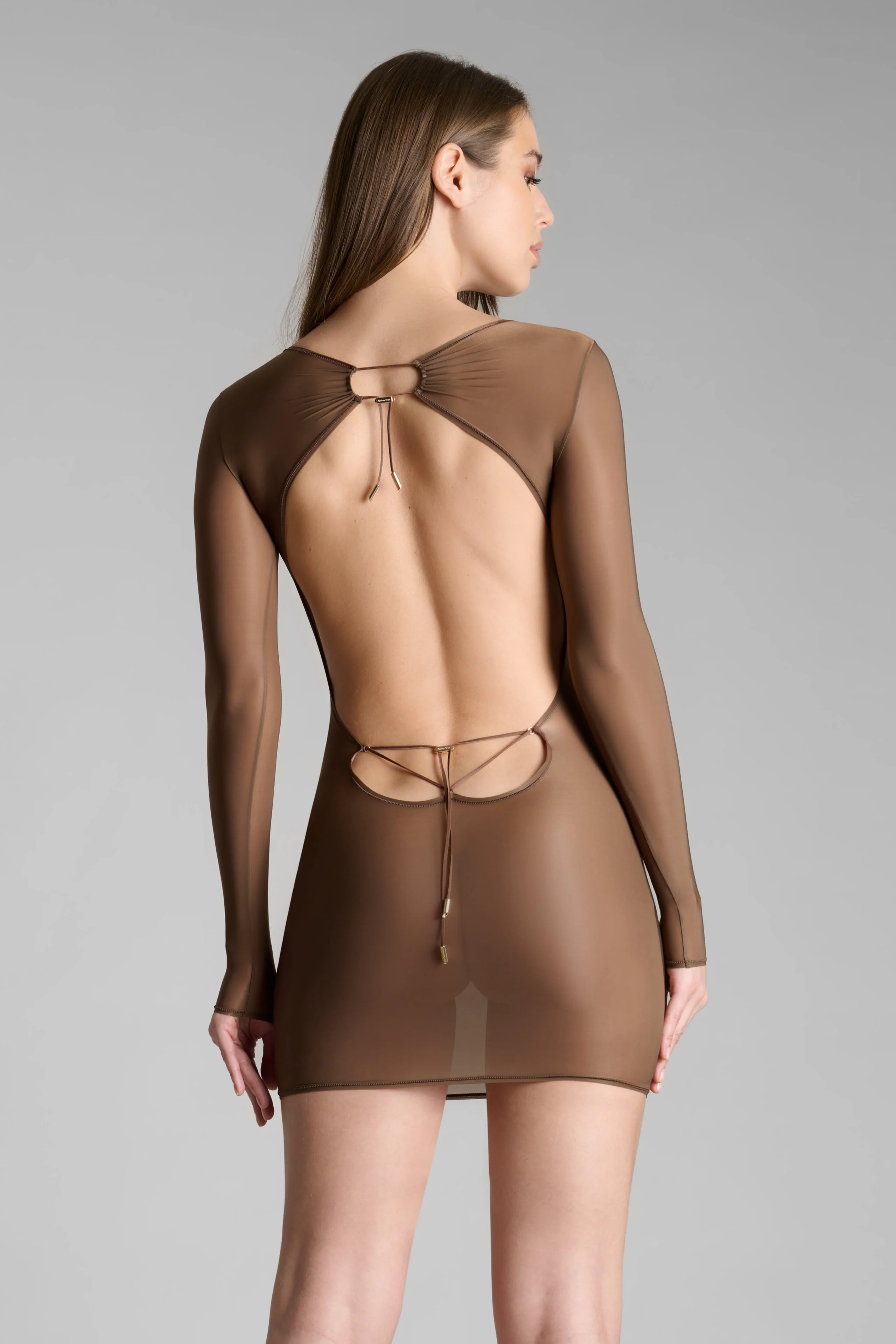 Short Open Back Long Sleeve Dress - French Kiss Light - Image 6