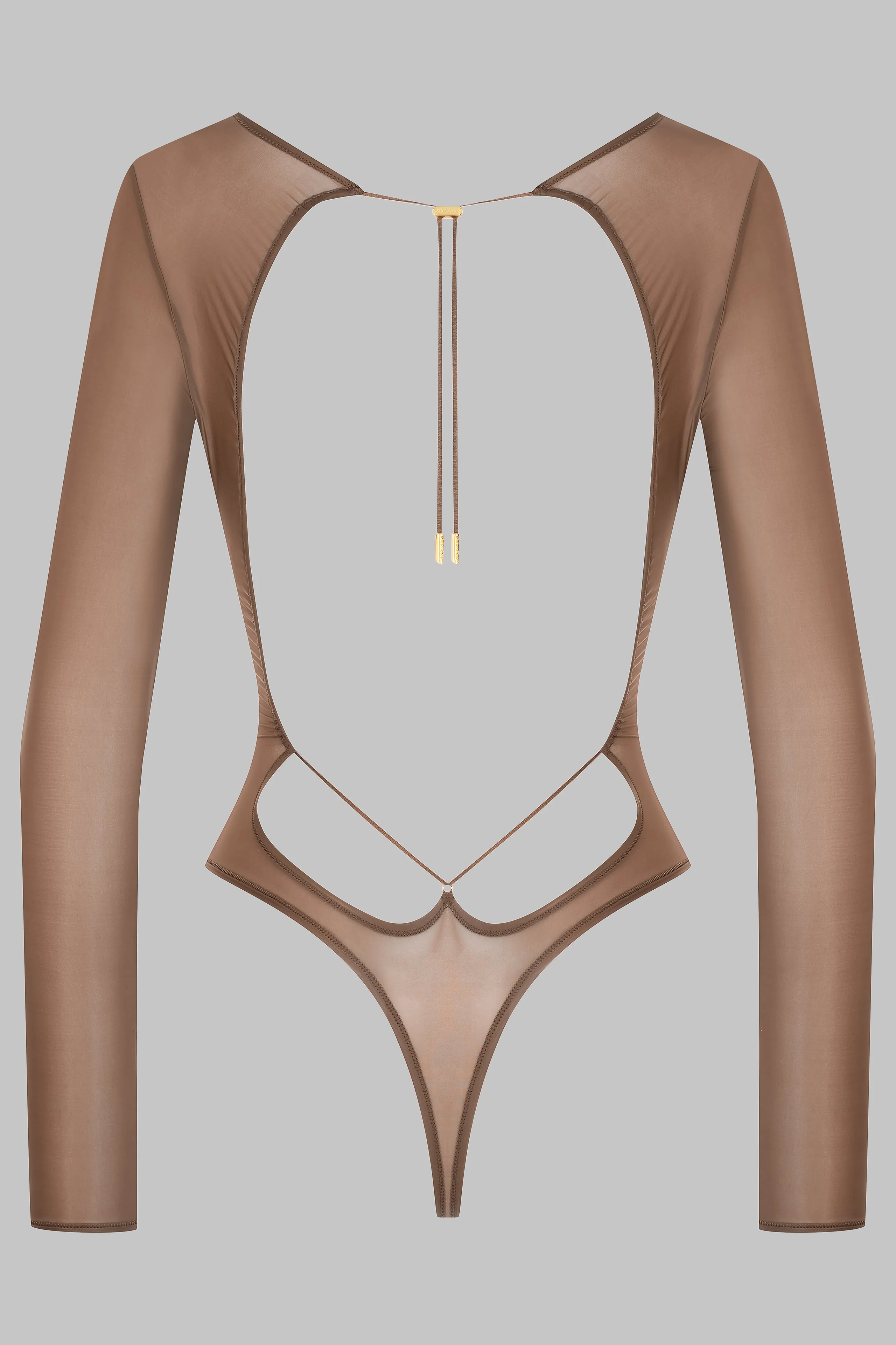 Open Back Long Sleeve Thong Bodysuit - French Kiss Light - Image 3