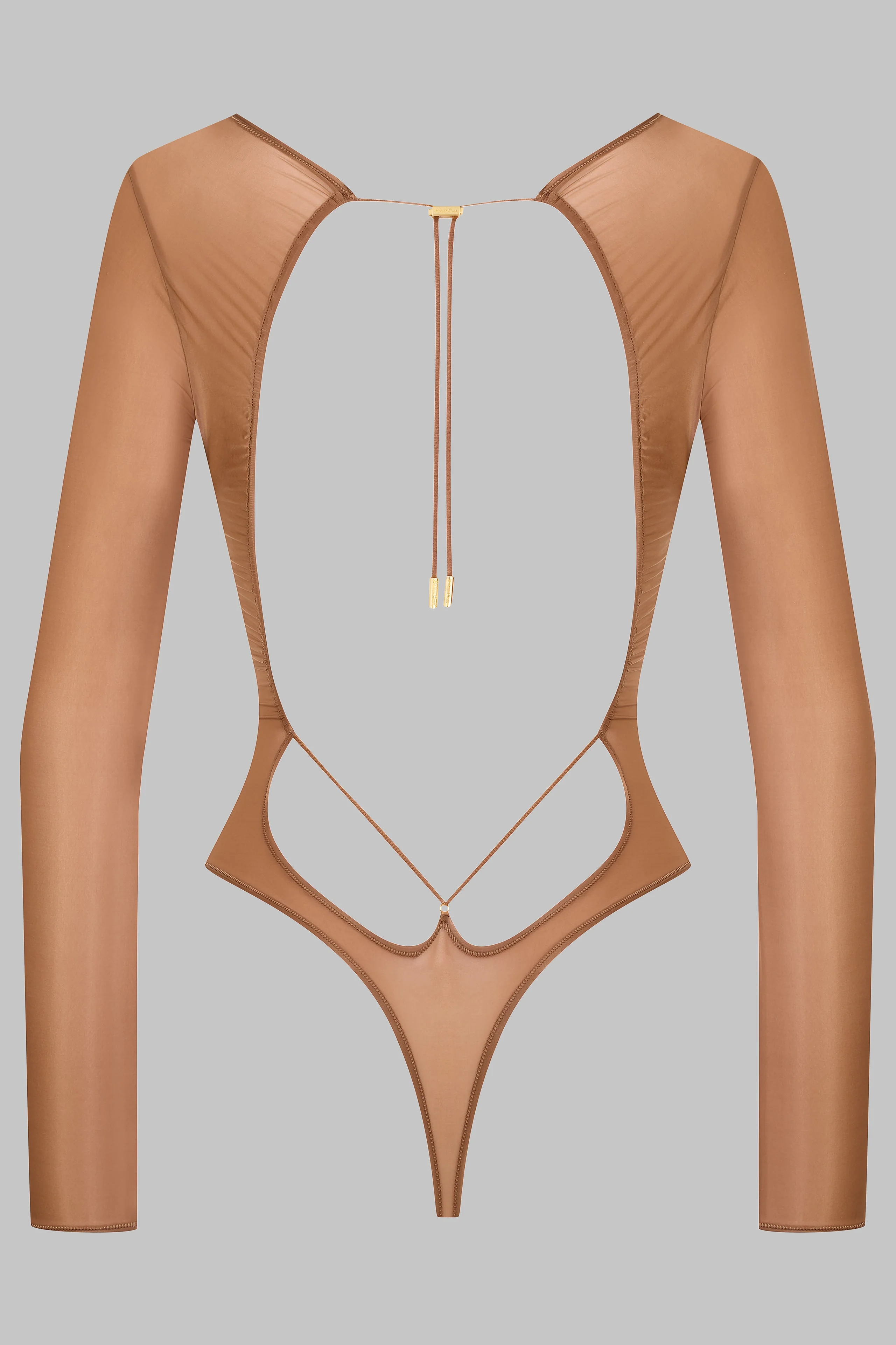 Open Back Long Sleeve Thong Bodysuit - French Kiss Light - Image 3