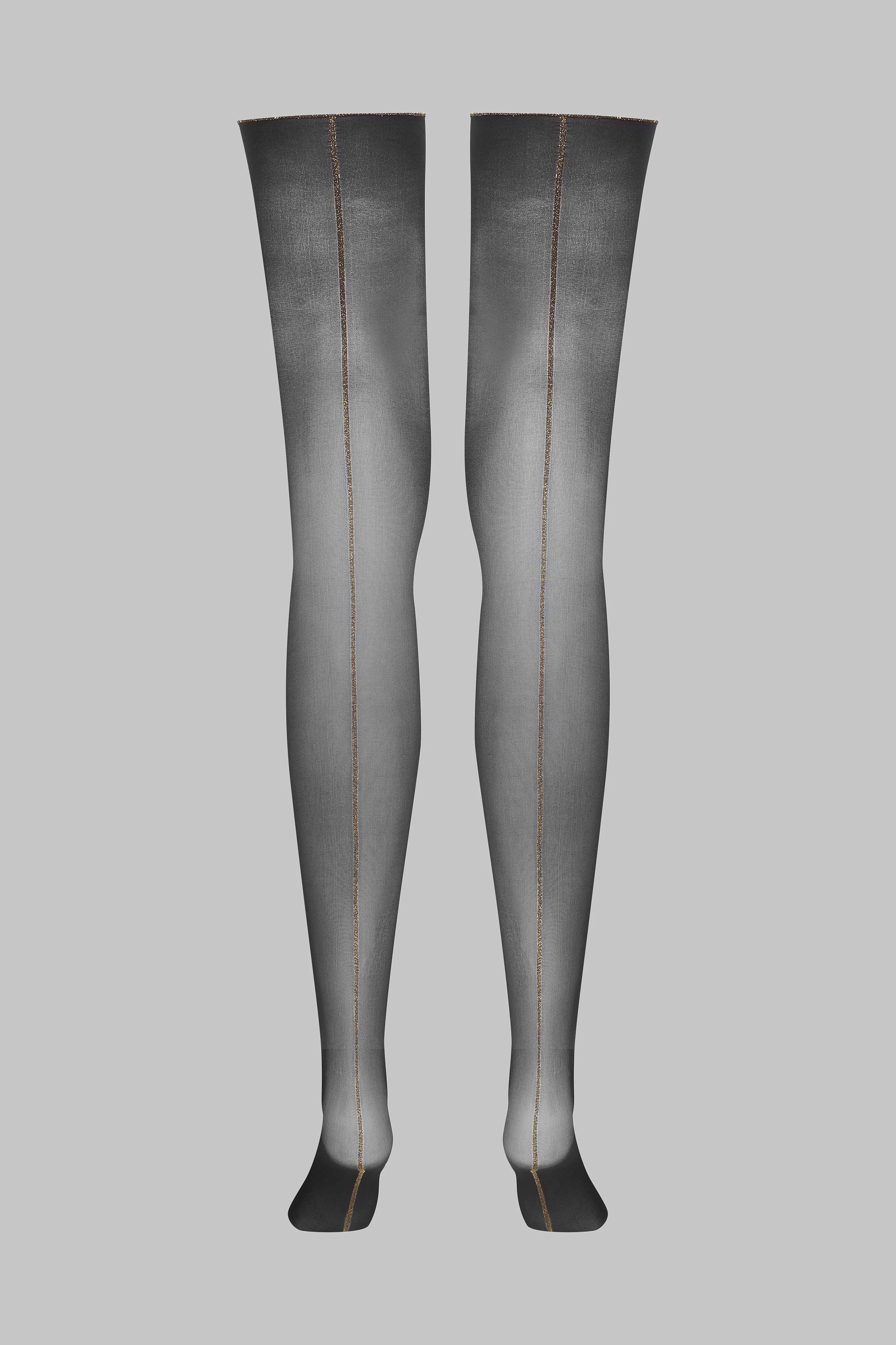 Cut and curled lurex back seamed stockings 20D - Black/Gold - LEGWEAR - Image 2