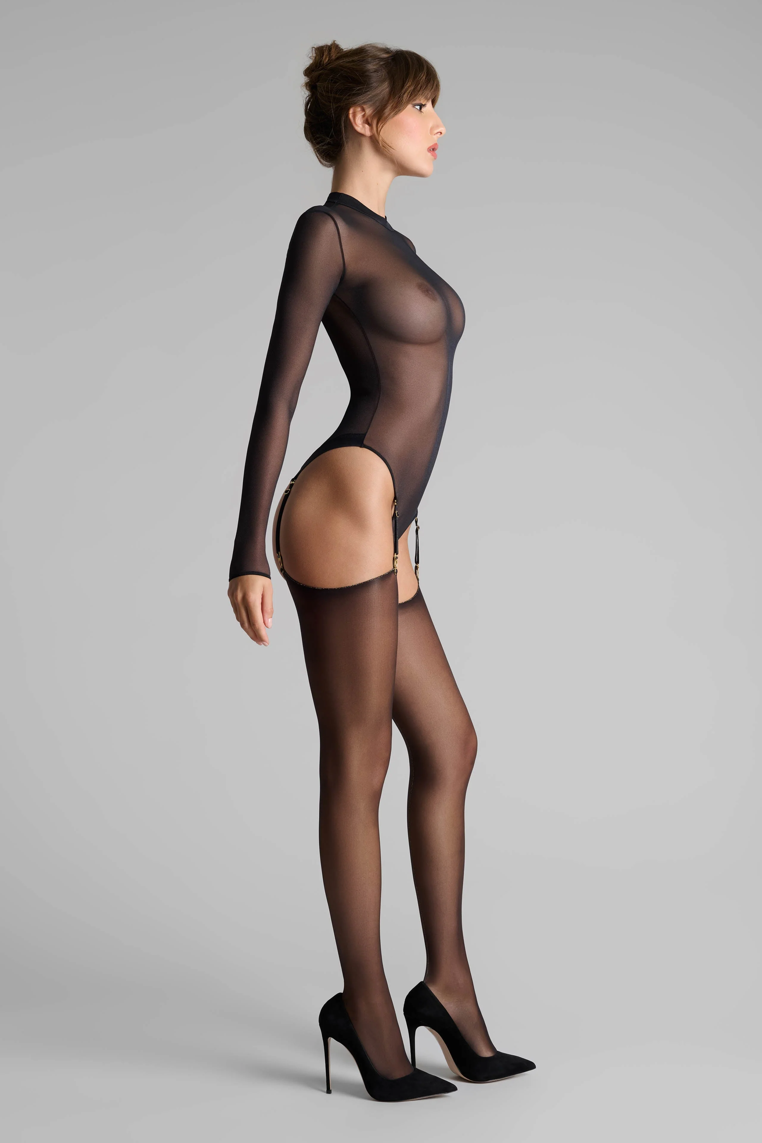 Cut and curled lurex back seamed stockings 20D - Black/Gold - LEGWEAR - Image 6