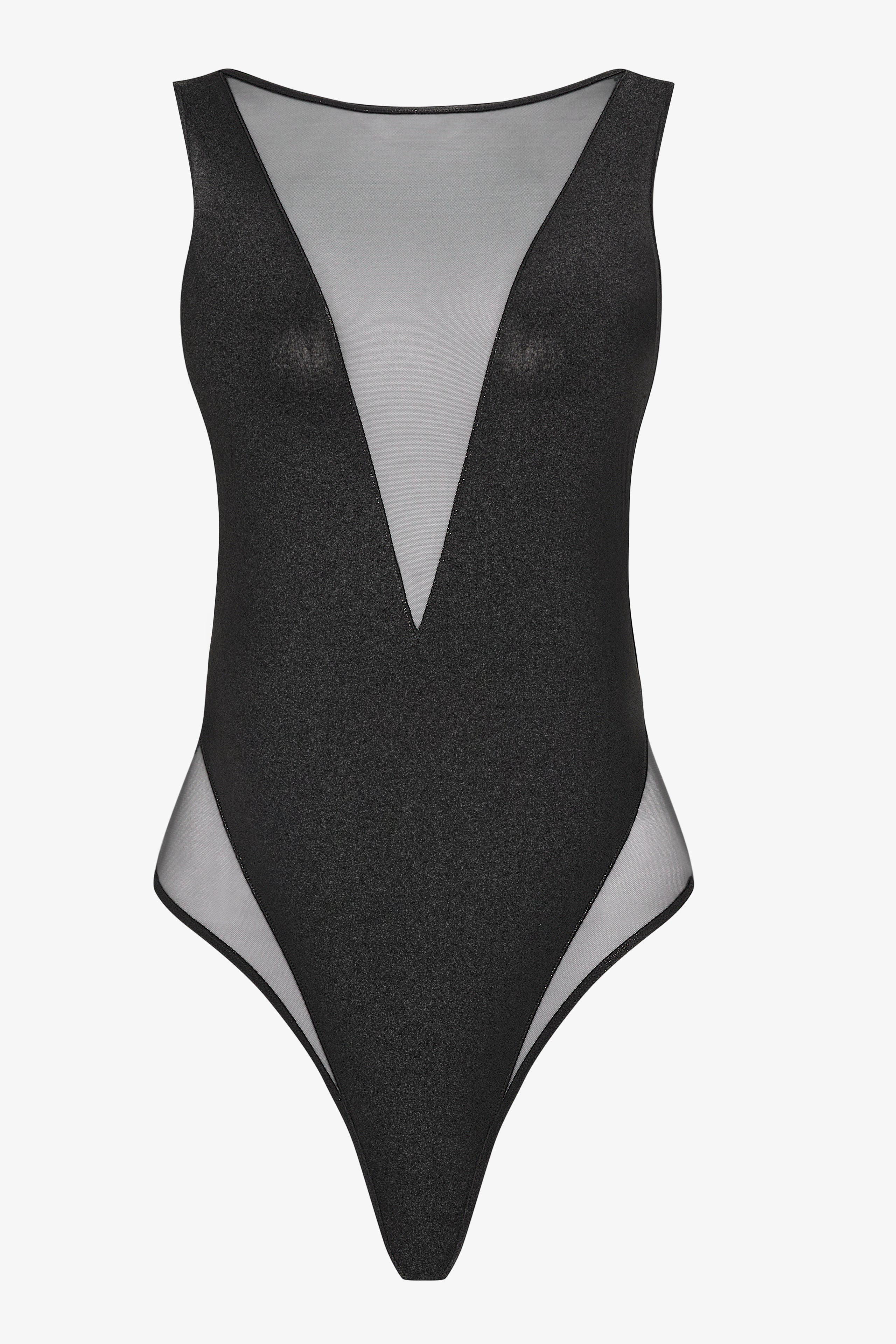 Sheer V-neck one-piece swimsuit - Minuit - Image 2