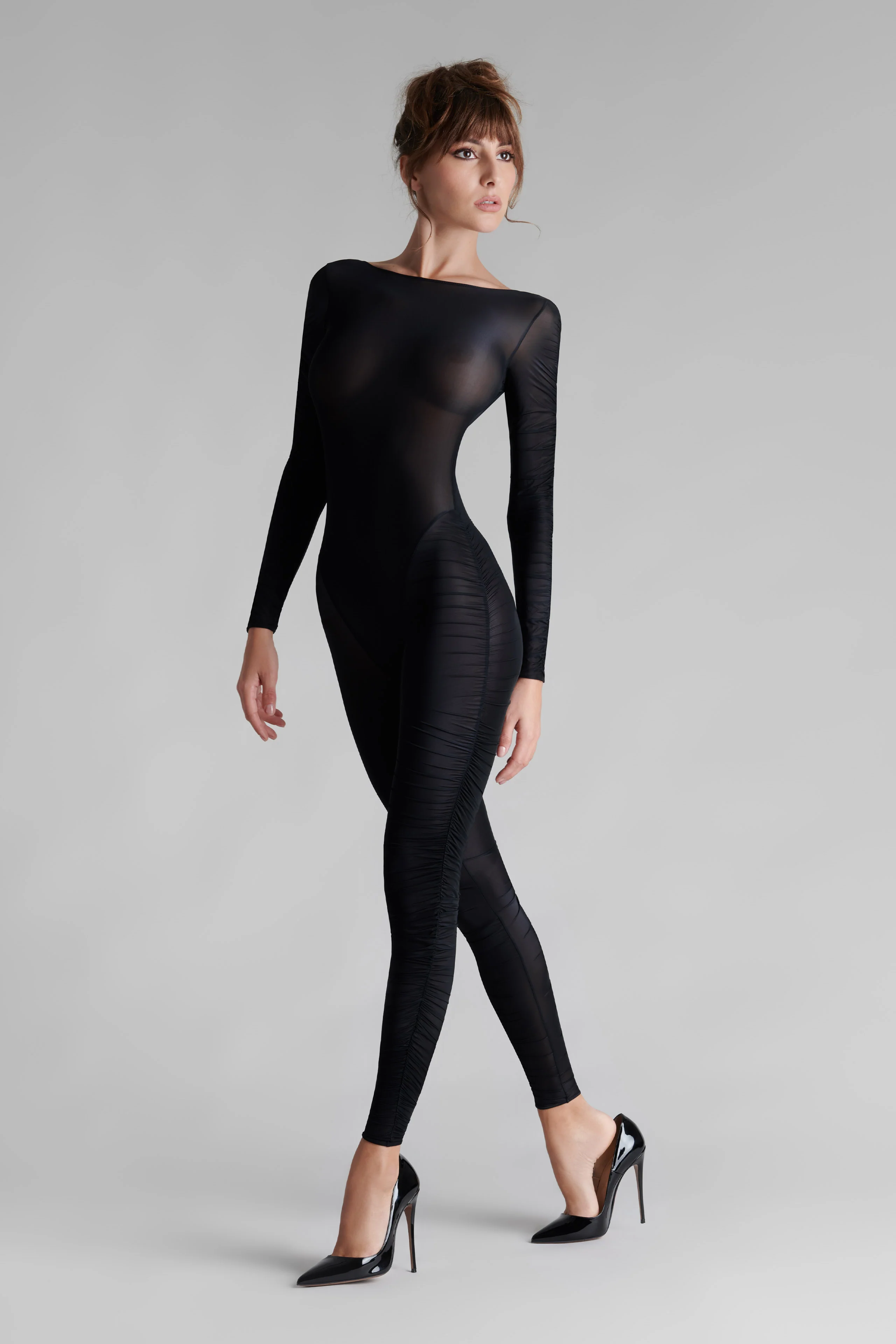 Naked back long sleeves Jumpsuit - Nuit Fauve - Image 2